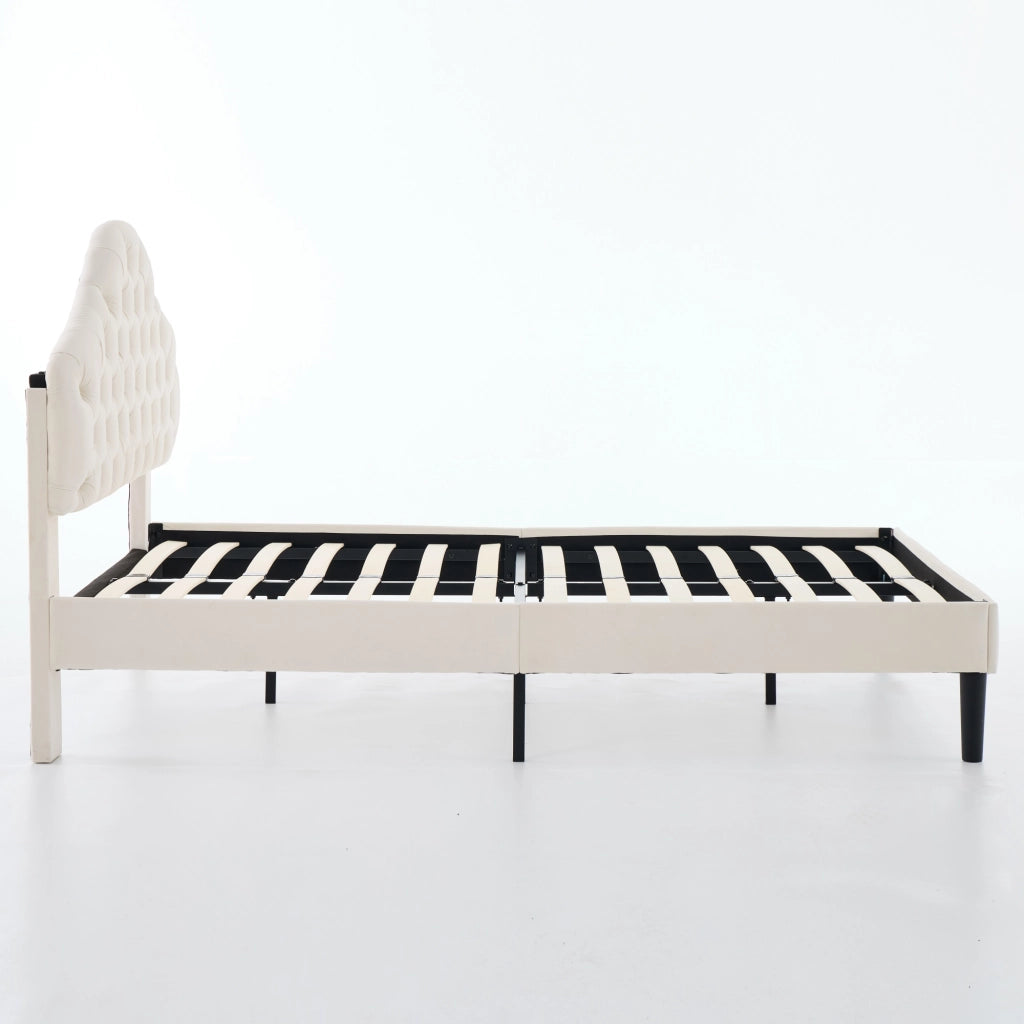 Letto imbottito in velluto beige dimensioni 140x200 cm