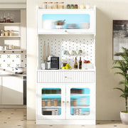 Mobile Alto con Cassetti, LED e Vetro Rigato ¨C MINIMAL ¨C Bianco