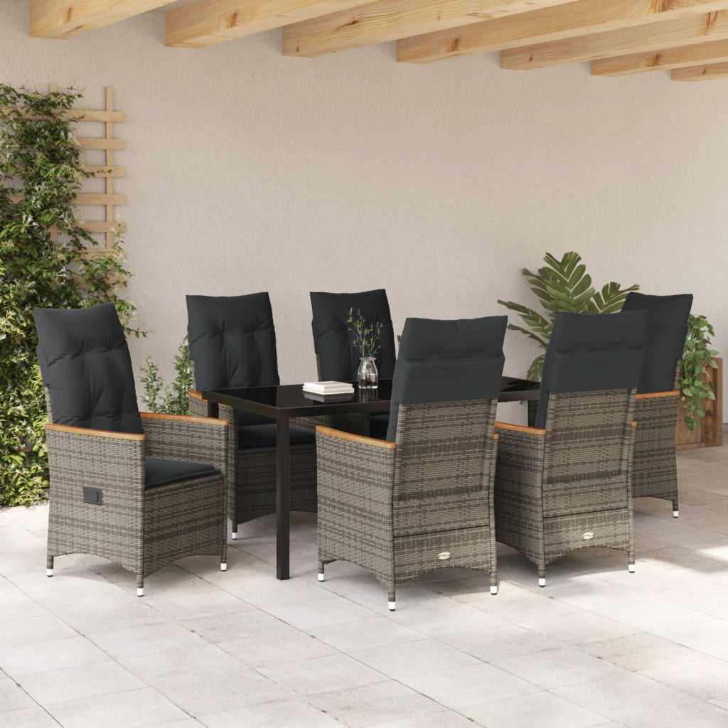 Set da Giardino 7 Pezzi con Cuscini Grigio Polyrattan
