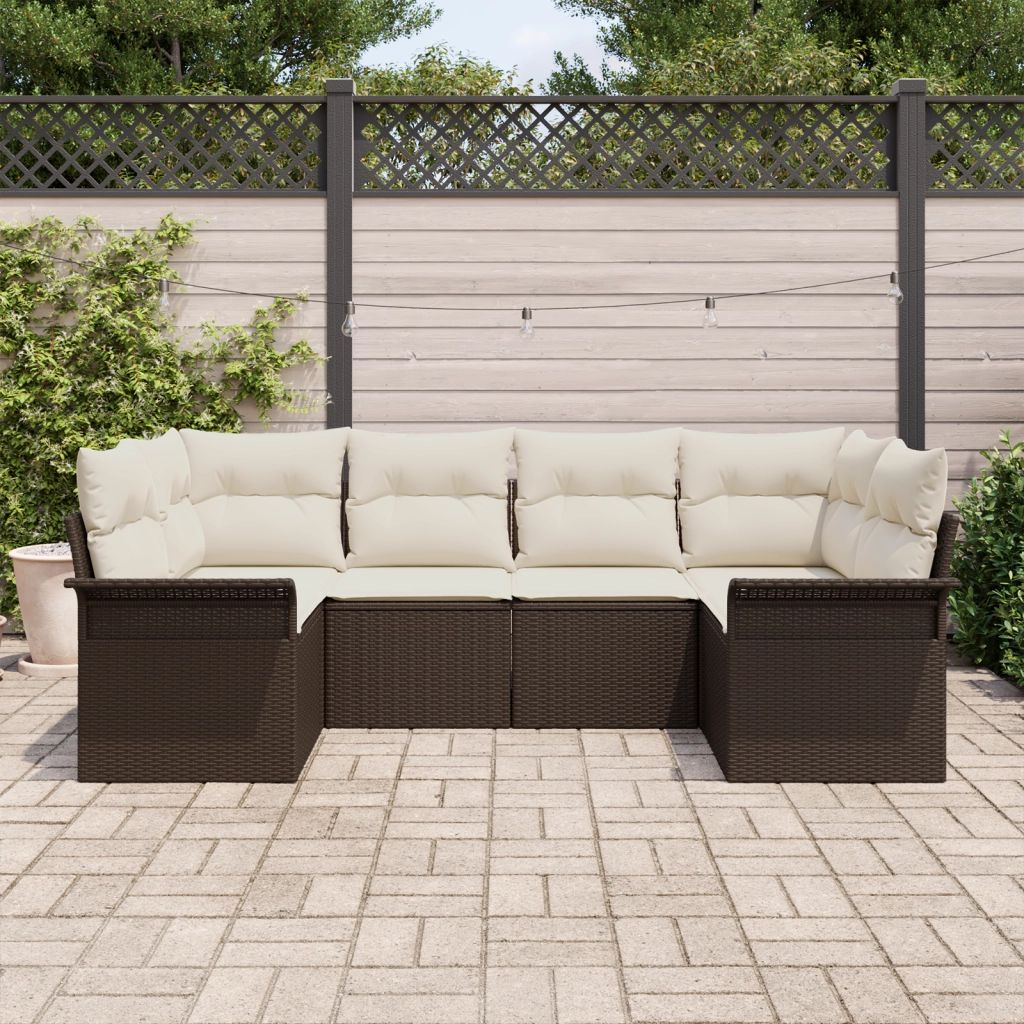 Set Divani Giardino 6 Pezzi con Cuscini Rattan Poliestere Marrone