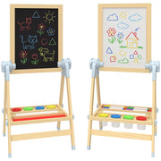 Cavalletto per Bambini Doppia Lavagna per Gesso e Pennarelli. Lavagnetta Magnetica e Rotolo di Carta. Legno