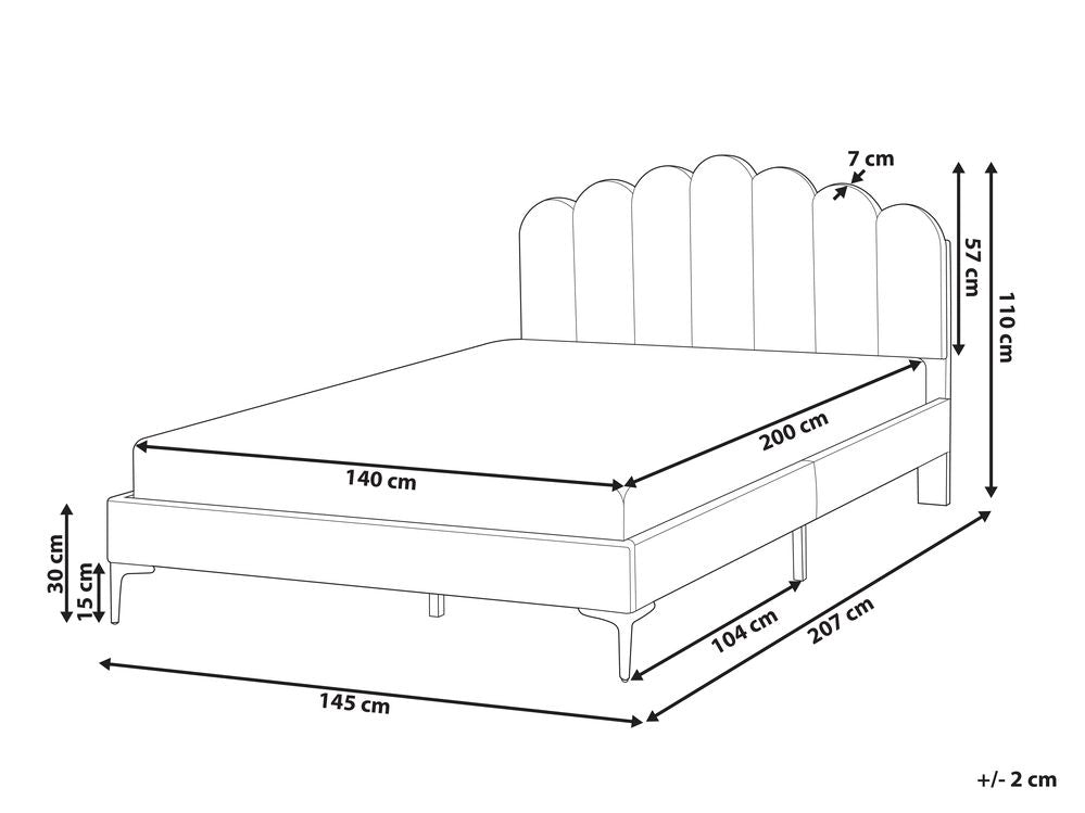 Letto matrimoniale 140 x 200 cm velluto Gambe in metallo beige con testiera e base a doghe