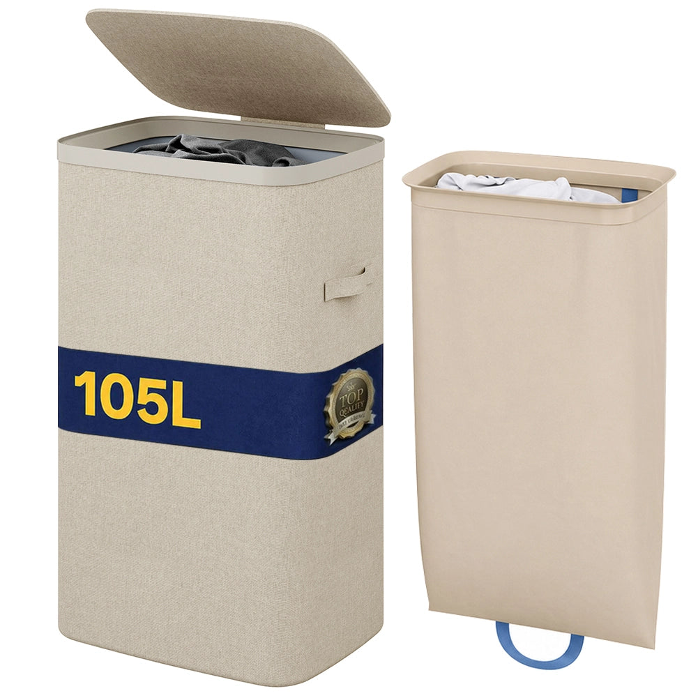 Cesto Biancheria Sporca 42x32x67 cm Sacco Estraibile Portabiancheria 105L Beige