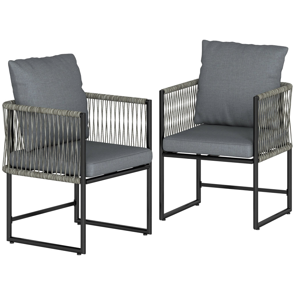Set di 2 sedie da giardino in acciaio PE e rattan con cuscini; braccioli; 52x52x66 cm; Grigio scuro