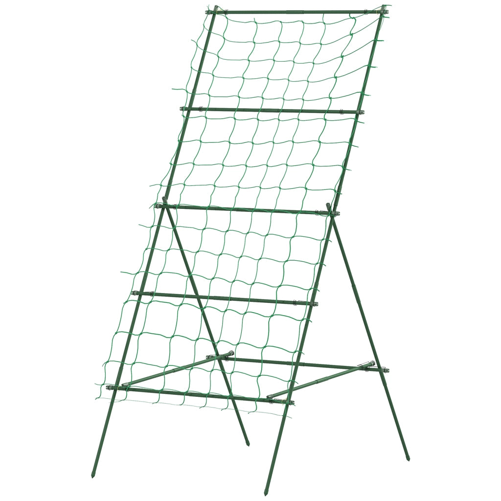 Supporto per Pomodori a forma di A a Livelli Regolabili con Rete, in Acciaio, PE e PP, 101x133x227 cm, Verde