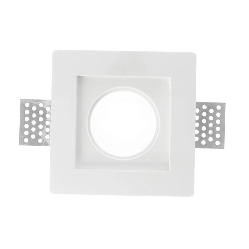 Portafaretto In Gesso Da Incasso, Quadrato 100X100X30mm Bianco Verniciabile Portalampada GU10 e Connettore Fast Incluso