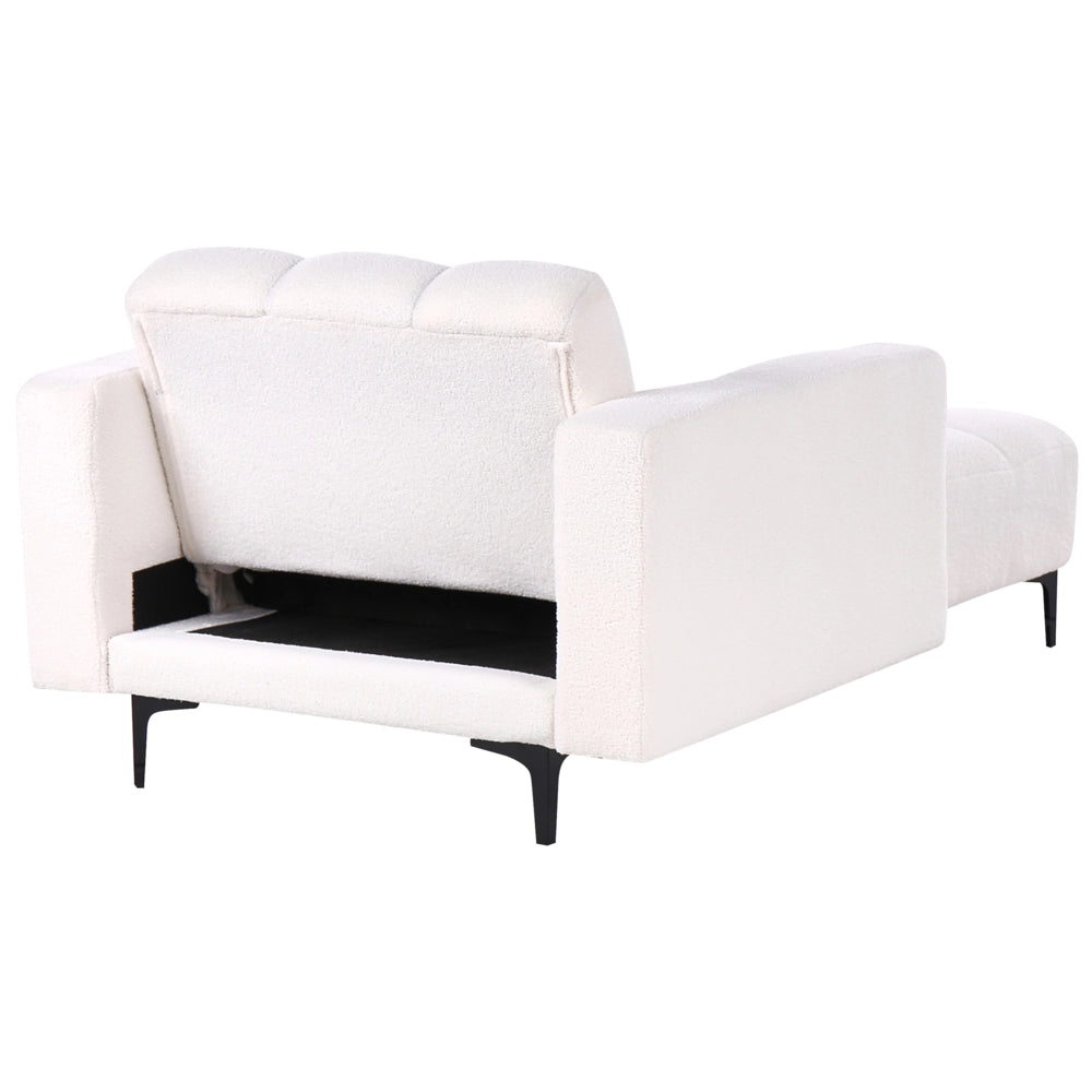 Chaise longue in tessuto bouclè bianco reclinabile con schienale a 3 posizioni stile elegante
