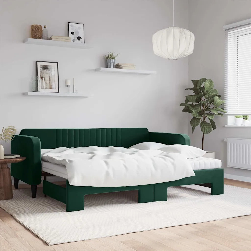 Divano Letto Estraibile Materassi Verde Scuro 90x200 Velluto 3197089