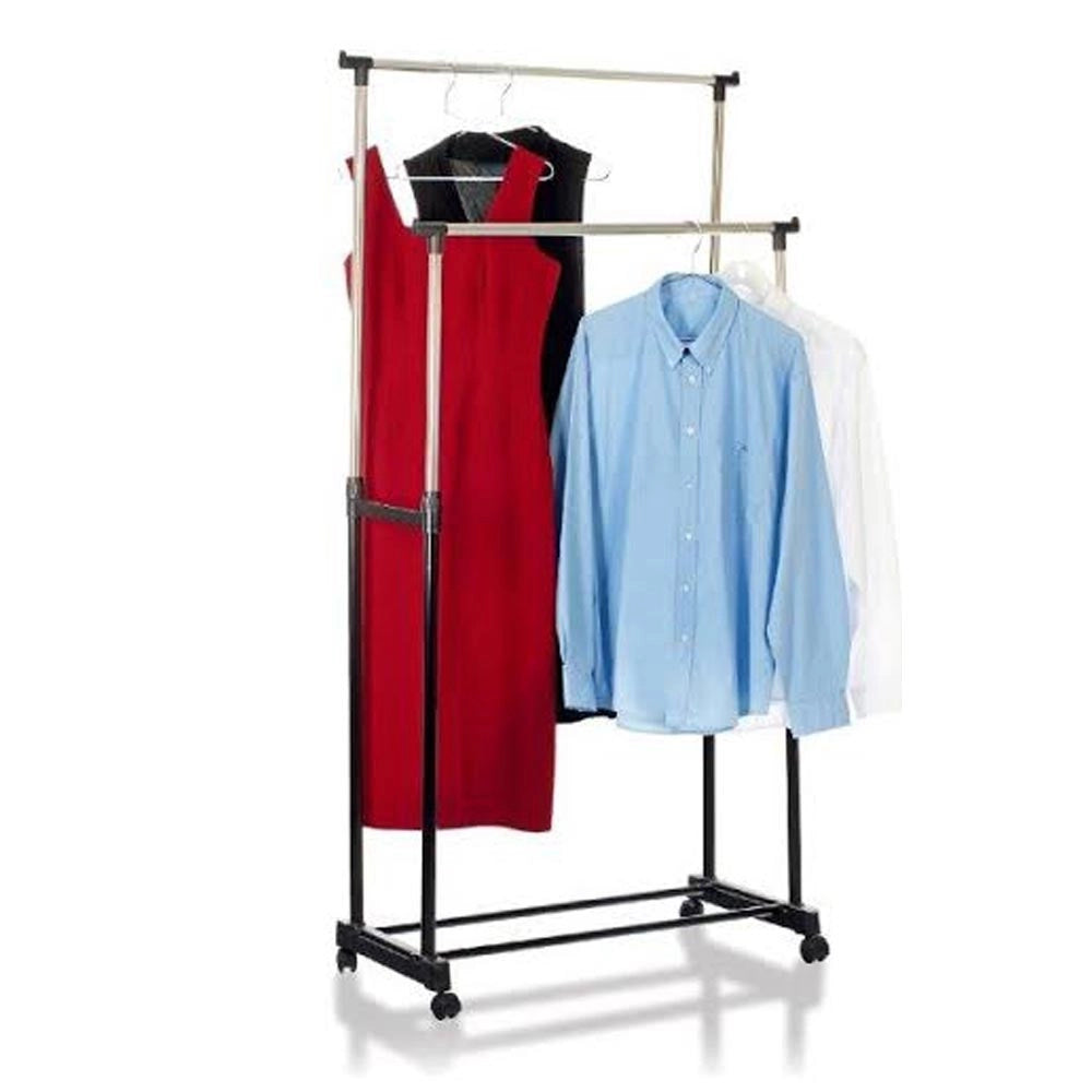 Trade Shop - Stand Appendiabiti Doppio Attaccapanni Altezza Regolabile Appendi Abiti Negozio -