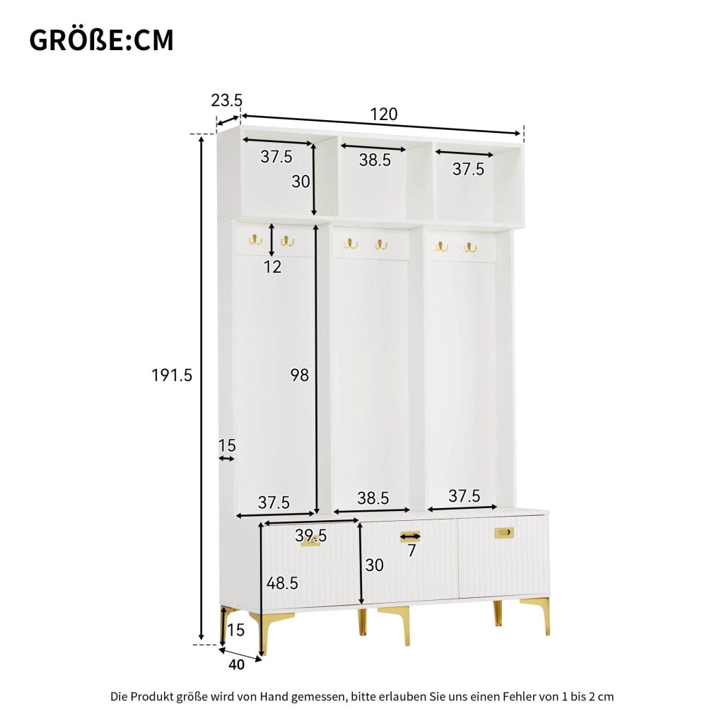 Mobile ingresso con panca e appendiabiti bianco 120x23,5x191,5 cm
