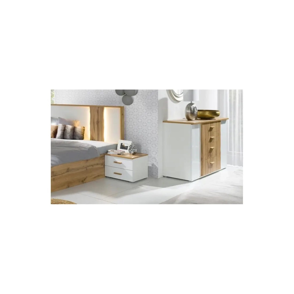 Comò WOOD 4 cassetti e 2 porte color rovere e bianco