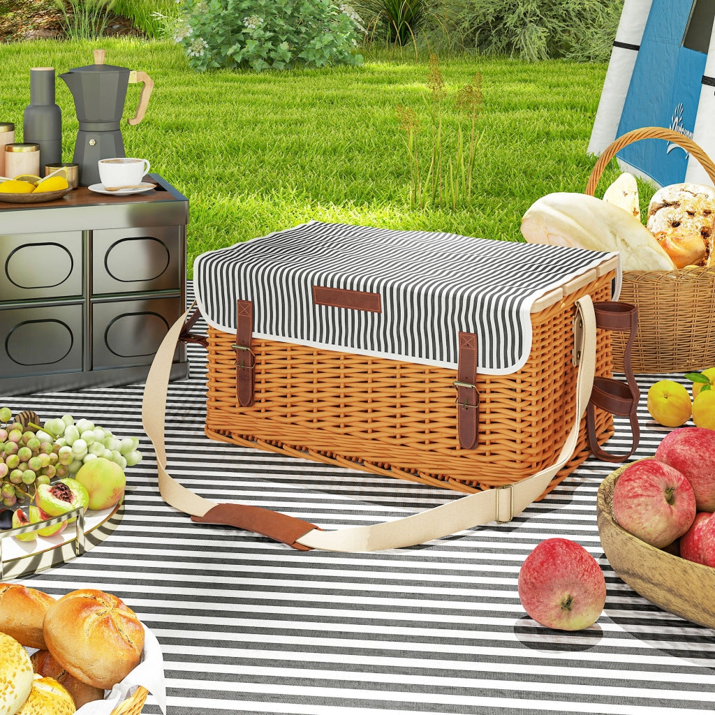 Cestino da Picnic in Vimini 4 Persone con Tavolo da Vino in Pino ¨C zephmum ¨C Marrone Chiaro