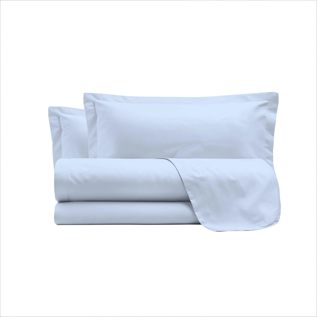 Set Lenzuola Sopra Sotto e Federe Matrimoniale Maxi 180x200 cm Linea Cloe in Raso di Cotone Azzurro