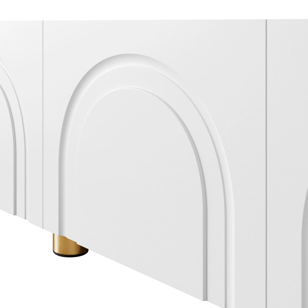 Mobile porta TV con 4 ante e rilievo ad arco, per soggiorno, in MDF e pannello truciolare, bianco, 180 × 35 × 40 cm
