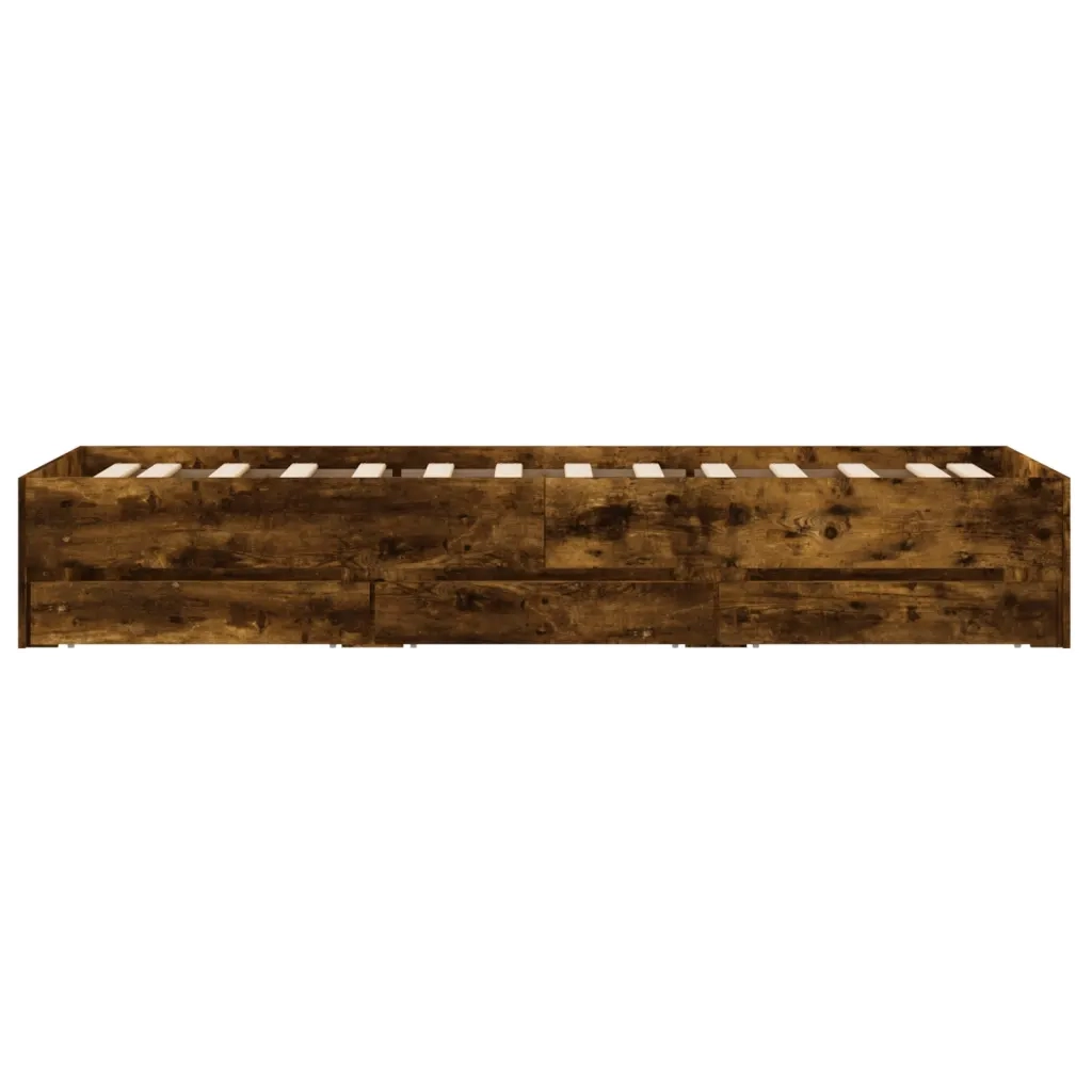 Letto singolo | Letto per adulti | Giroletto con Cassetti Rovere Fumo 90x190 cm Legno Multistrato
