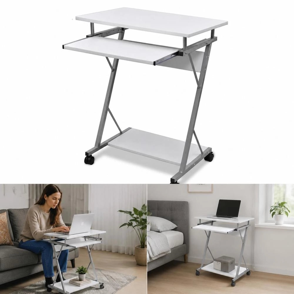 Computer Table Computer Cart PC Table Office Table Laptop On Wheels White