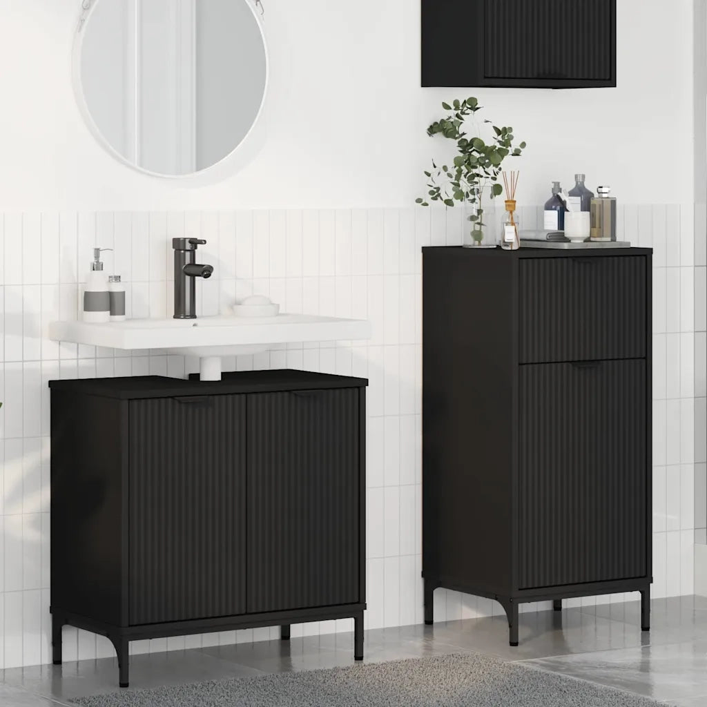 vidaXL Set di mobili per il bagno Plaid 2 pcs Nero 39.5 x 36 x 88 cm