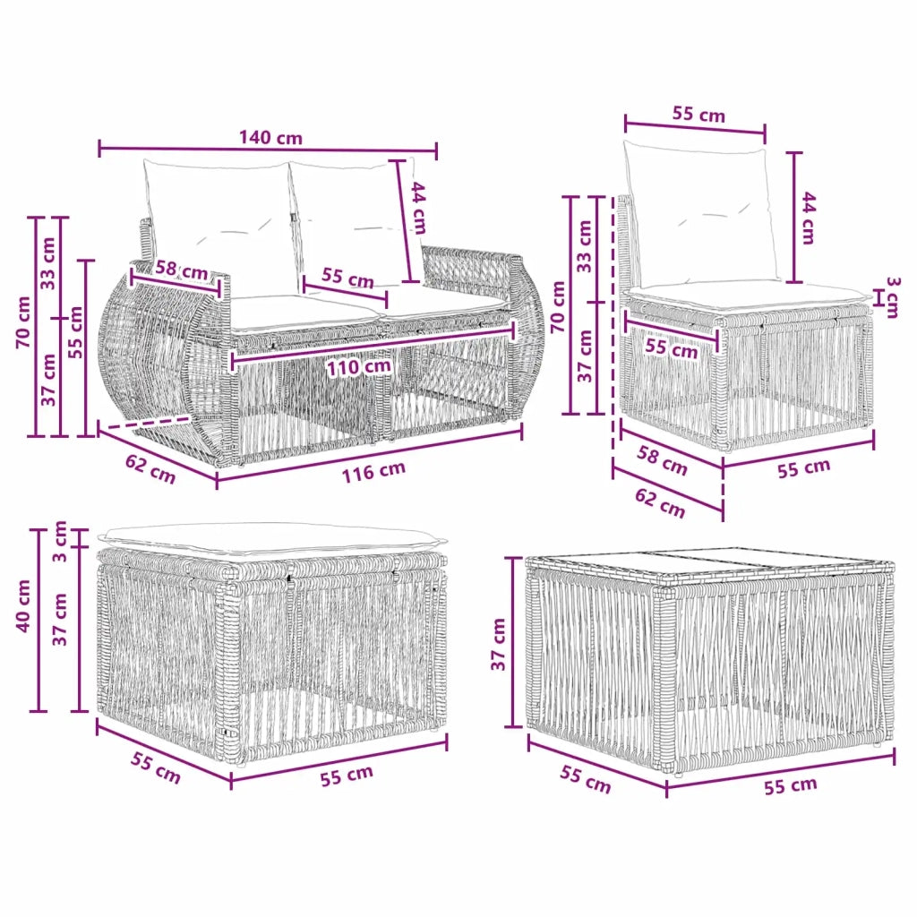 Set Divano da Giardino 11 pcs Grigio e Grigio Scuro polyrattan