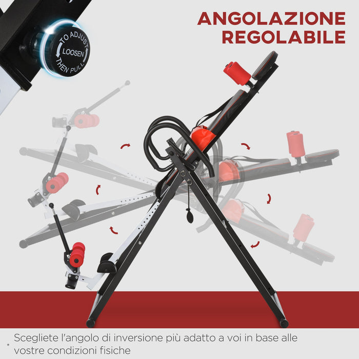 Panca a Inversione Regolabile 79x114x153 cm con Poggiatesta Rosso e Nero