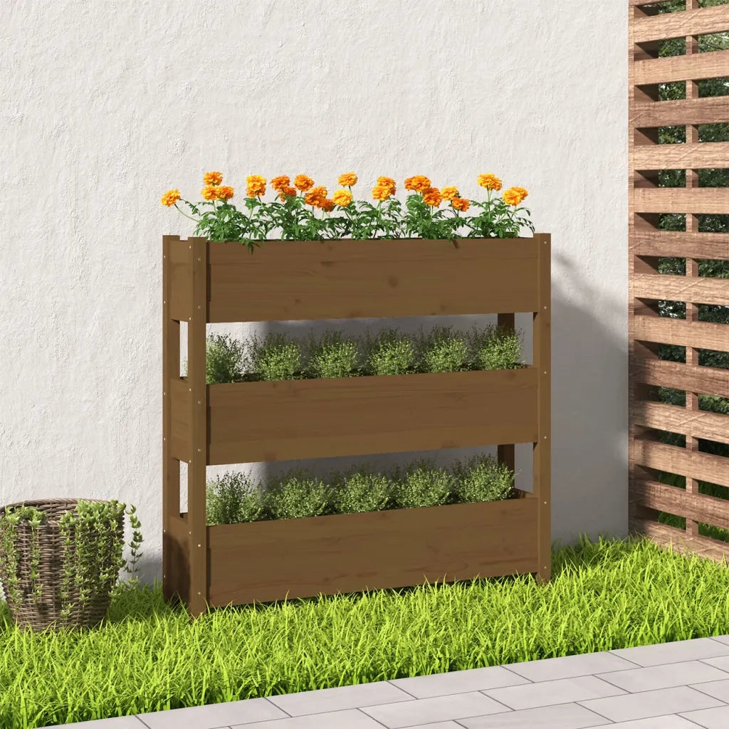 Fioriera Marrone Ambra 112x25x104,5cm in Legno Massello di Pino 823923