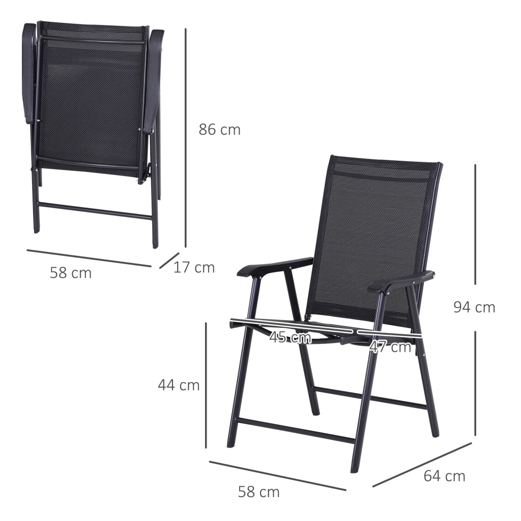 OKWISH Sedia da Campeggio Pieghevole Set da 2 con Braccioli, Design Ergonomico, Metallo e Textilene, Nero, 58 × 64 × 94 cm