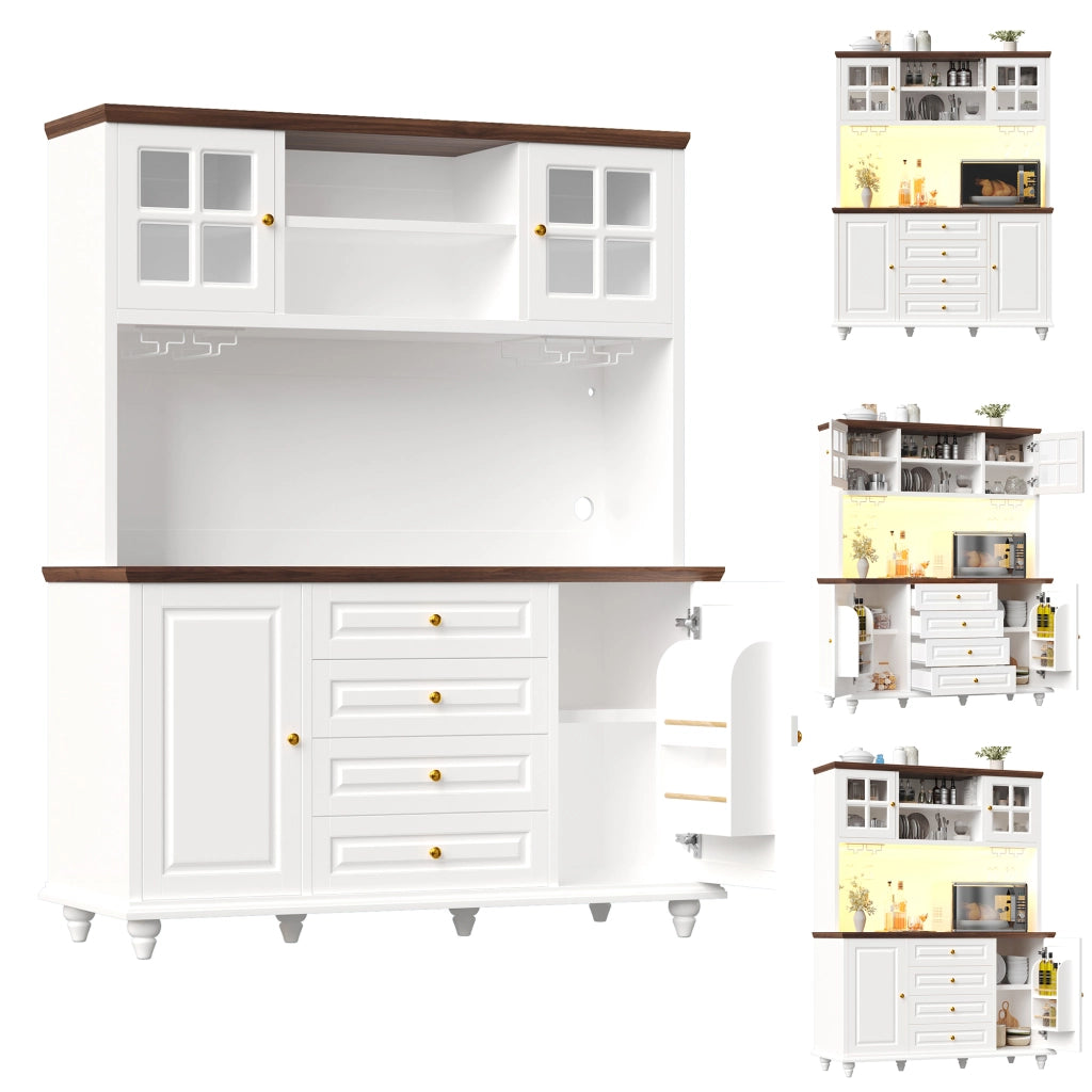 Credenza alta da cucina con 4 cassetti; ripiani regolabili e LED RGB; per cucina; 140 × 40 × 179.5 cm