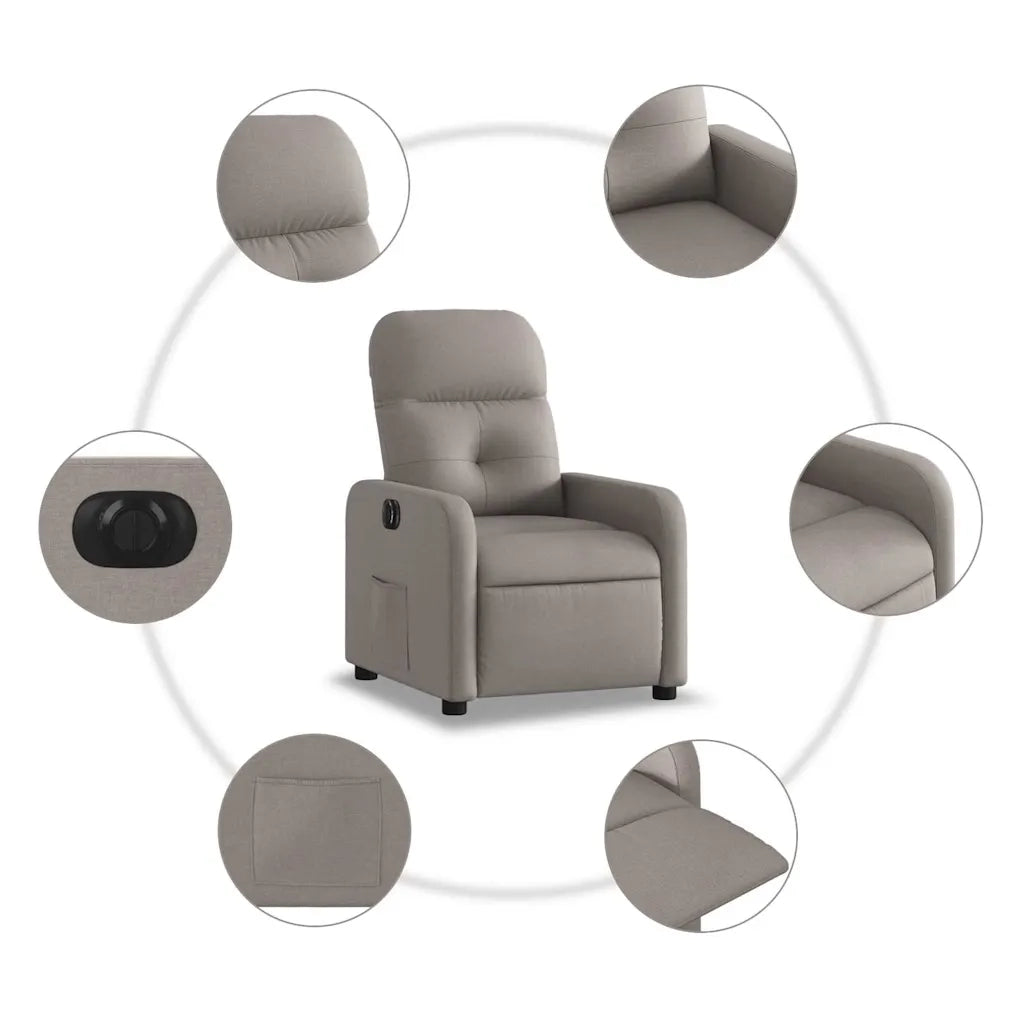 Poltrona | Sedia Relax Elettrica Reclinabile Tortora in Tessuto