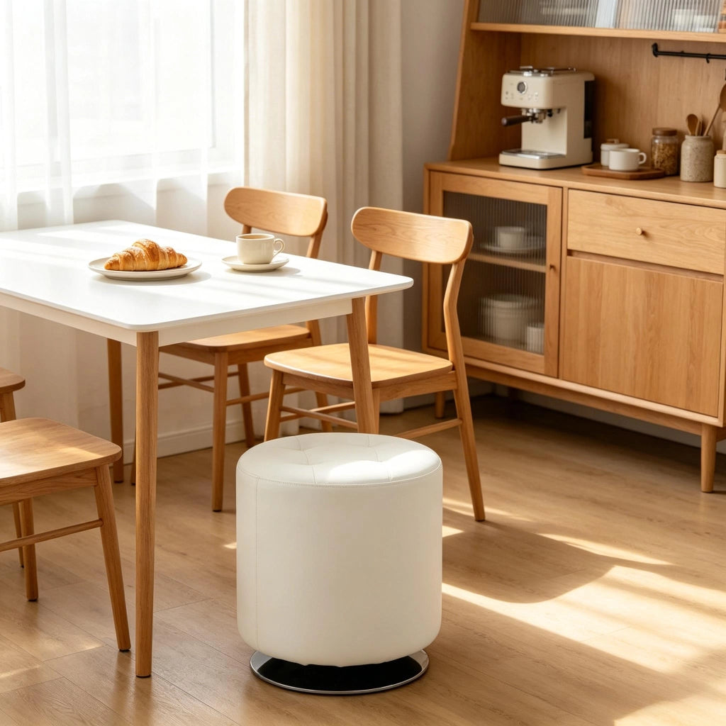 Pouf poggiapiedi girevole bianco in PU con base in acciaio