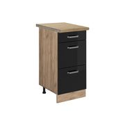 Vicco Mobiletto base per cucina Nero lucido 40 cm con cassetti, PL Rovere