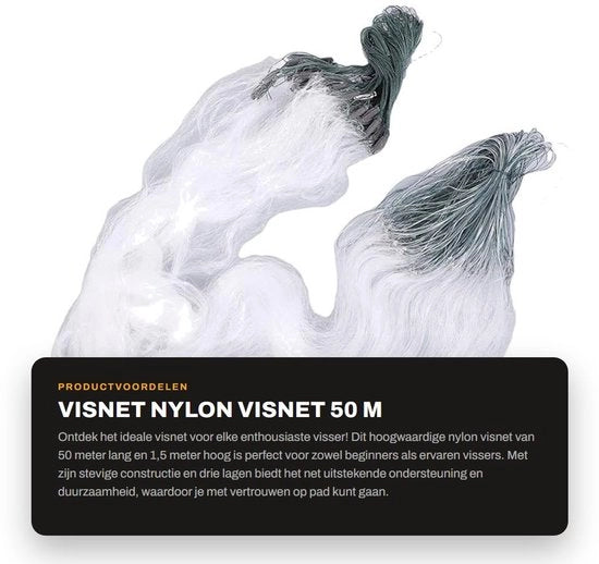 Rete da pesca in nylon pesante a 3 strati, lunghezza 50m, altezza 1,5m