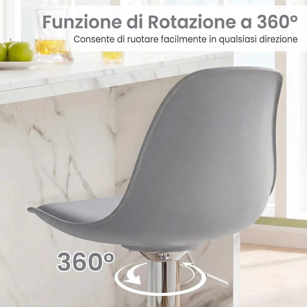 Set da 2 Sgabelli da Bar, Sedie da Banco alte Rivestite in Ecopelle con Schienale, Sedili Imbottiti e Poggiapiedi, Sgabelli Girevoli Regolabili per Bar Domestici e Isole Cucina (Grigio)