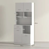Mobile Dispensa in Legno con Cassetto, 4 Armadietti e 3 Ripiani Aperti, 80x35x180 cm, Bianco
