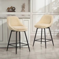Set 2 Sgabelli Bar Girevoli con Schienale e Braccioli, Rivestimento in Velluto a Coste e Poggiapiedi, Beige