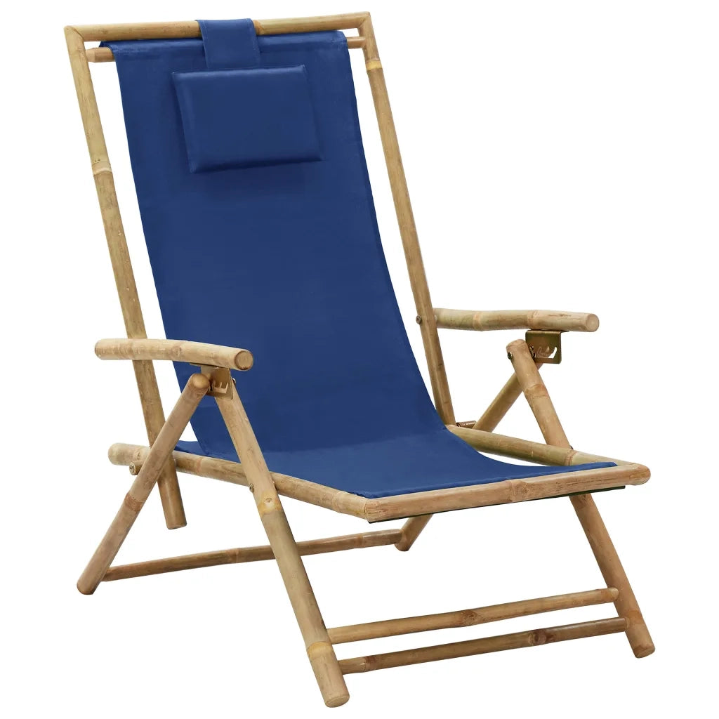 Sedia Reclinabile Relax Blu Marino in BambÃ¹ e Tessuto