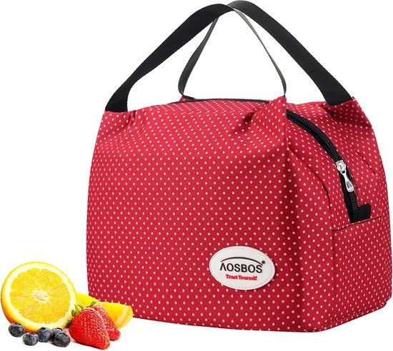 Borsa termica per picnic miniatura per donne isolata per bicicletta tasca pieghevole per viaggio impermeabile con chiusura a zip 8,5 l colore rosso