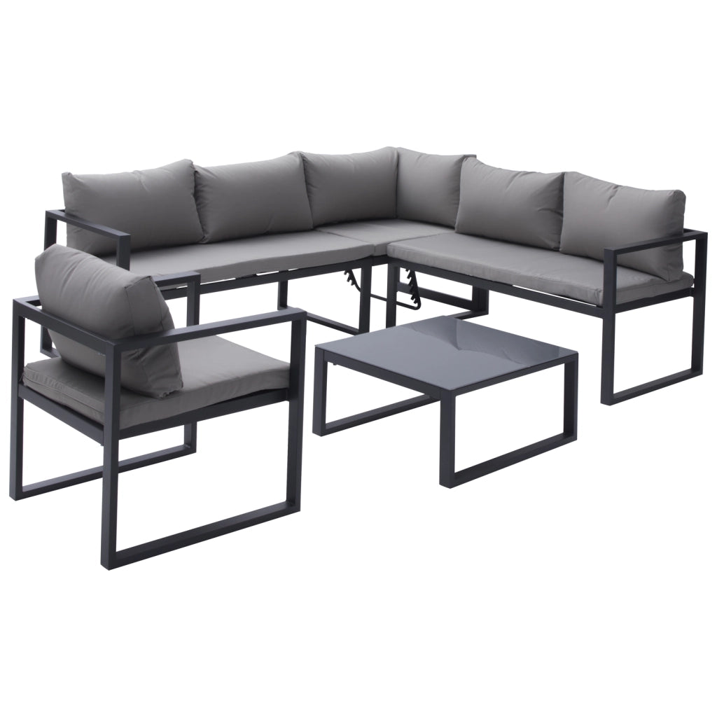 Set di mobili da giardino modulari IBIZA in tessuto grigio con 7 sedute - alluminio antracite
