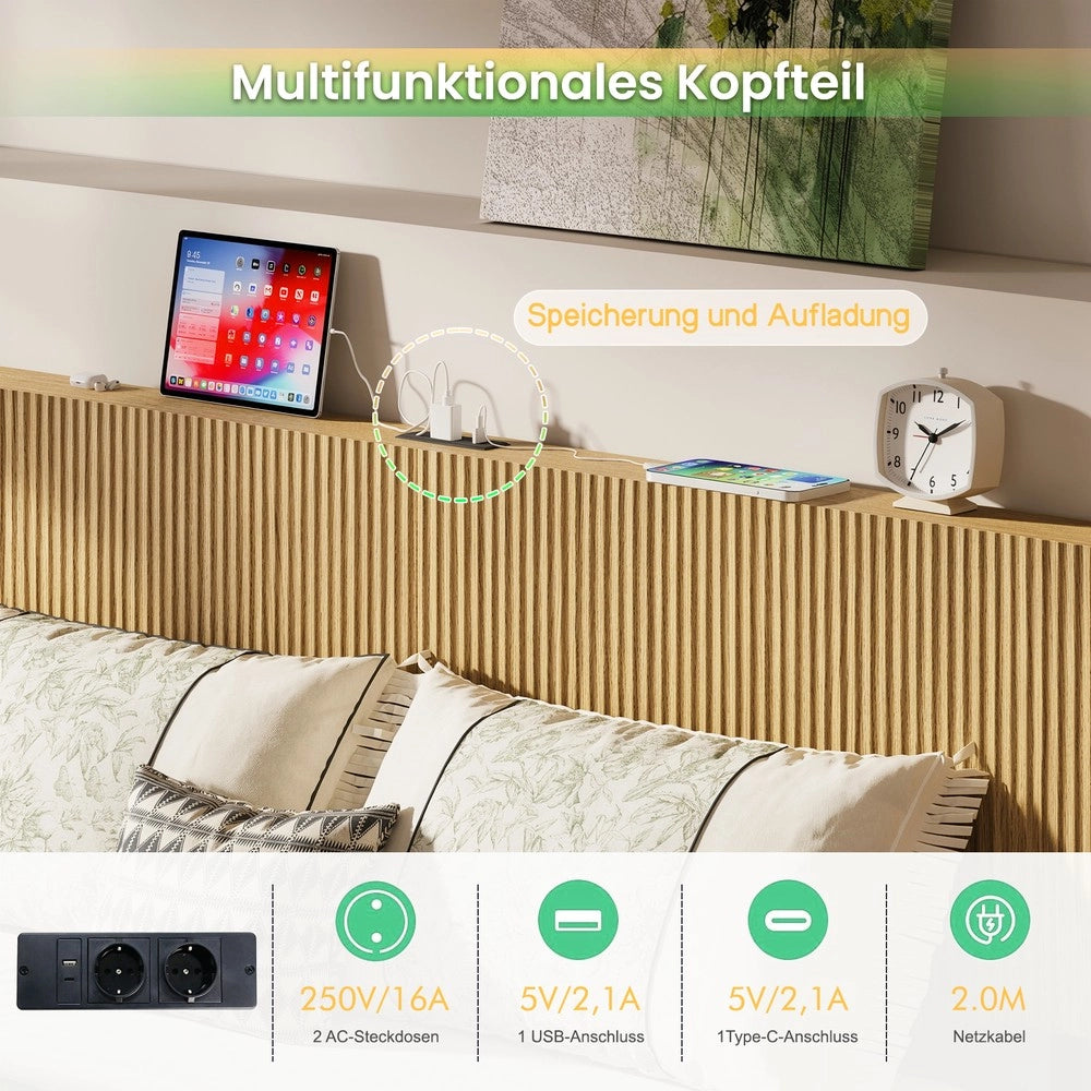 Letto con LED e testiera ¨C Minimal ¨C Metallo 140x200 cm, colore beige