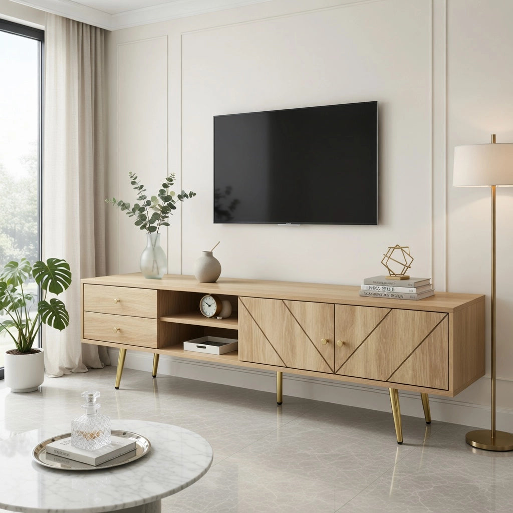 Cassettiera TV 160 cm tonalità legno in MDF e truciolare