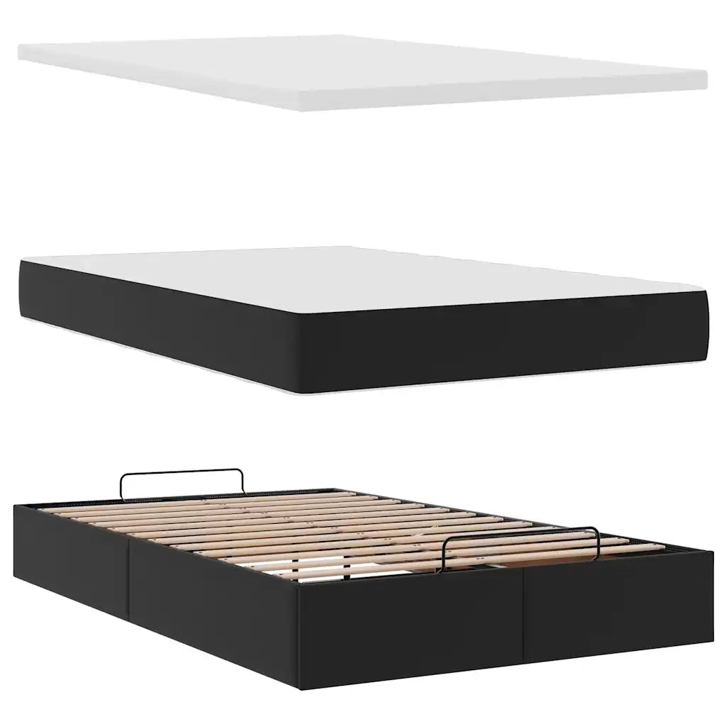 Struttura Letto Pouf con Materasso Nero 120x200 cm Similpelle