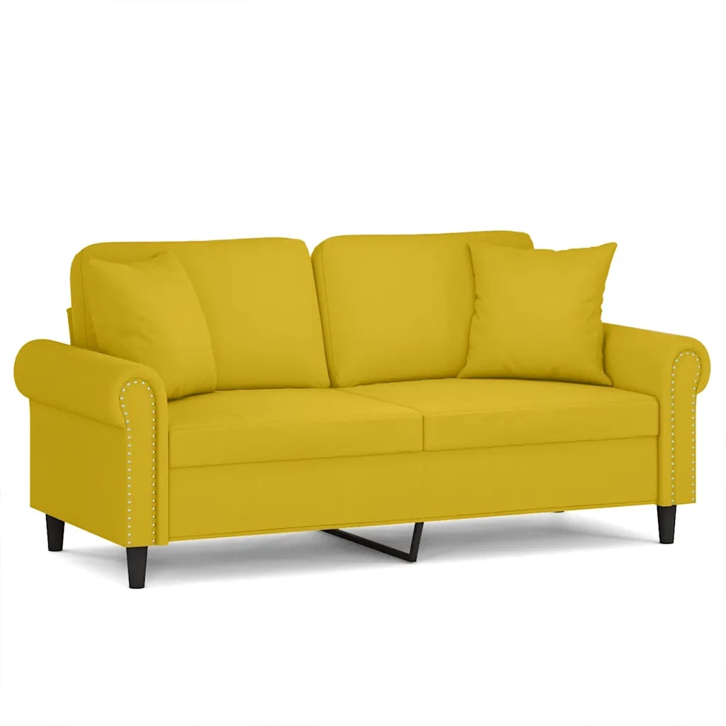 Divano a 2 Posti con Cuscini-Sofa 2 Posti con Cuscini Giallo 140 cm in Velluto 117616
