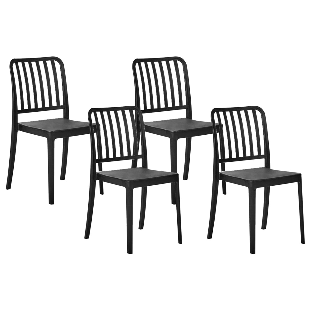 Set di 4 sedie da giardino in plastica nera impilabili, leggere e resistenti alle intemperie per interni ed esterni