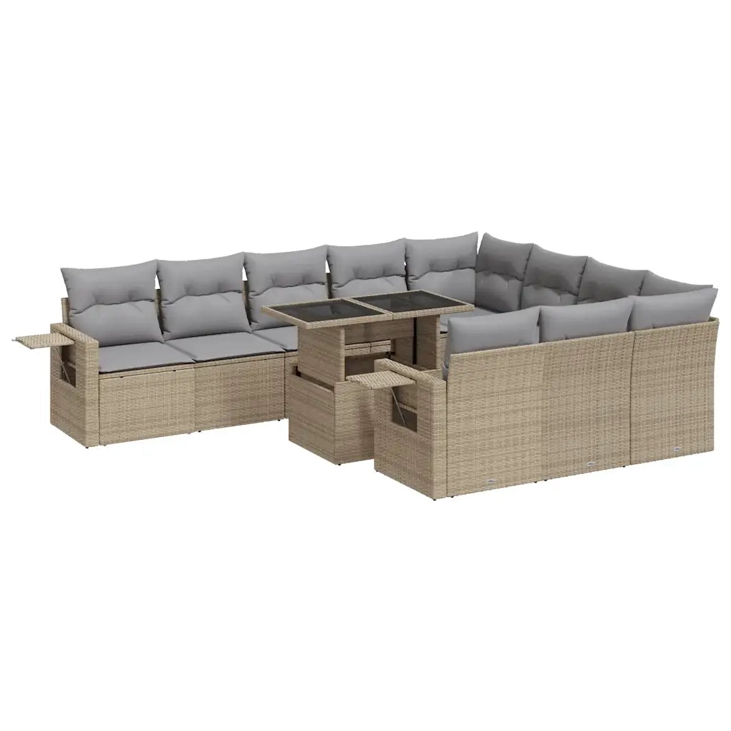 Set Divani da Giardino 11 pz con Cuscini Beige in Polyrattan 3326550