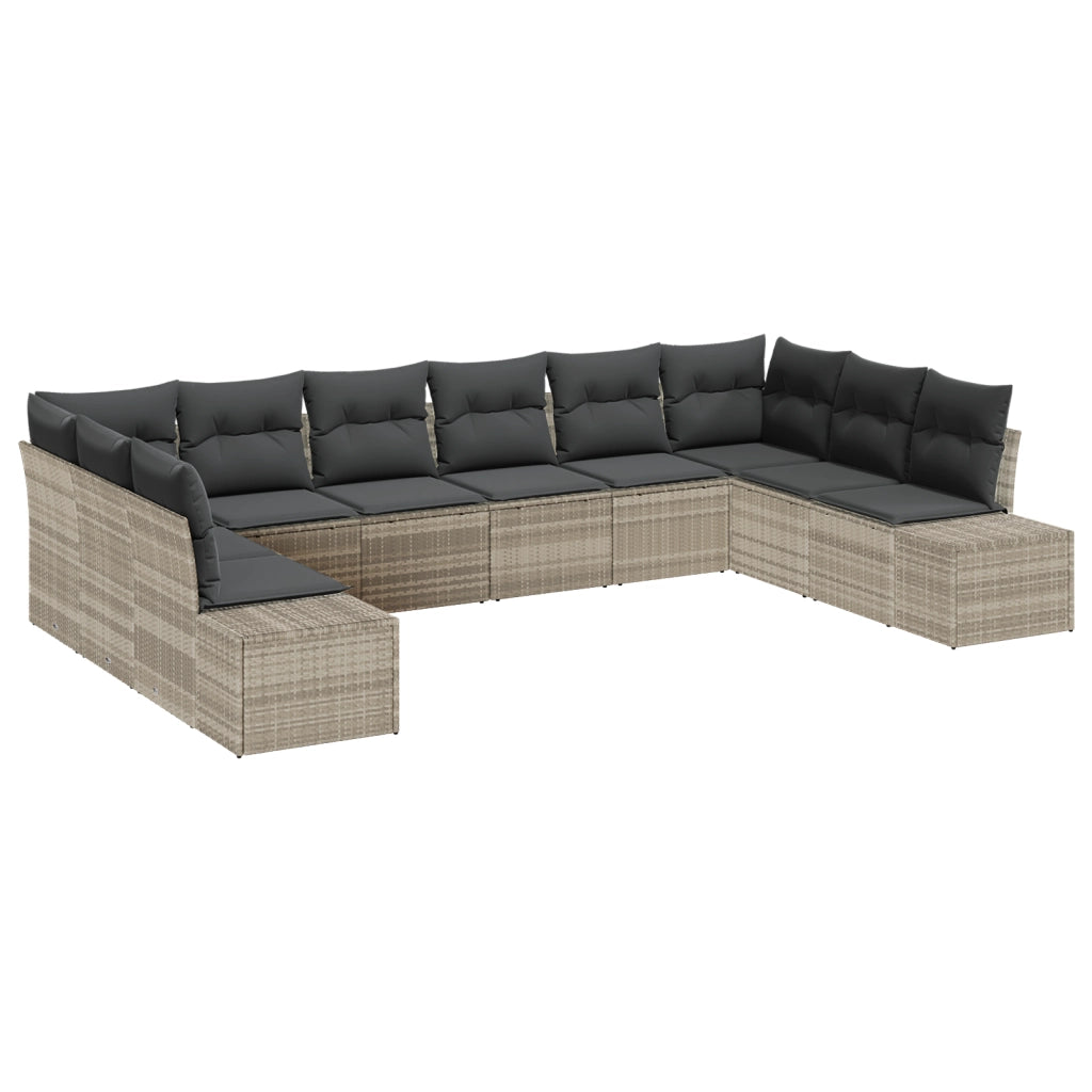 Set da Giardino di 10 pezzi con cuscini Grigio Chiaro Rattan Sintetico