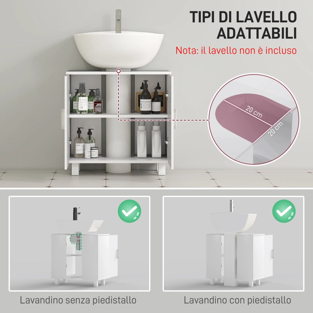 Mobile Sottolavabo Bagno 2 Ante con Ripiano ¨C zephmum ¨C MDF Bianco 60x35x60 cm
