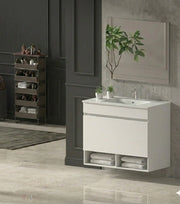 Mobile Bagno NEBARI Già Montato 1 cassetto, lavabo e specchio Bianco lucido 80x45 cm