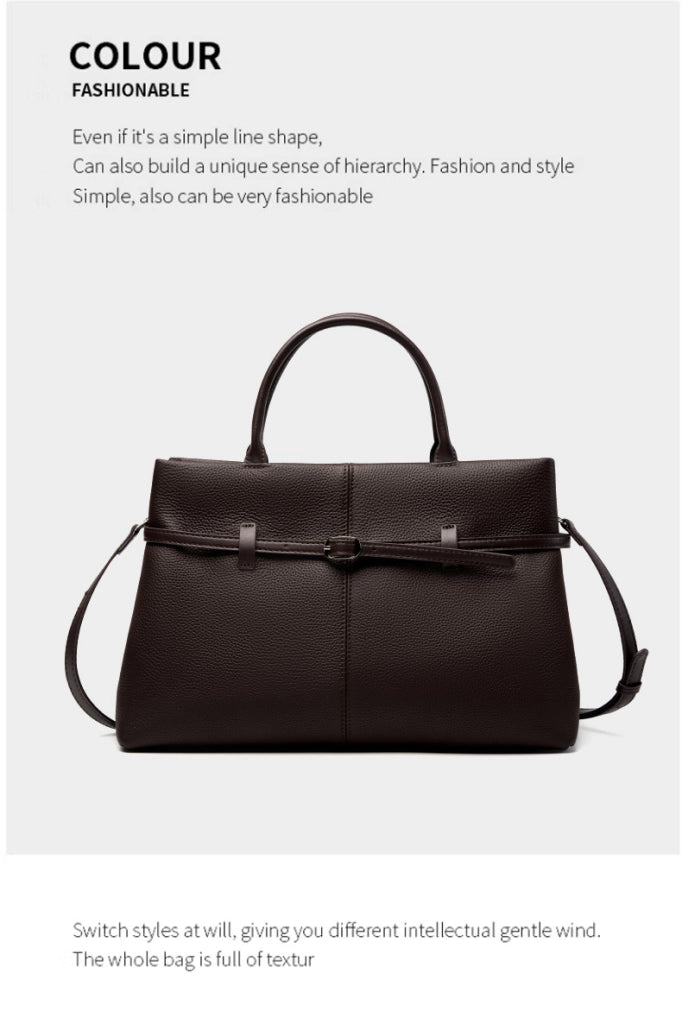 Borsa a mano grande da donna in vera pelle, colore marrone, ideale per il tempo libero.