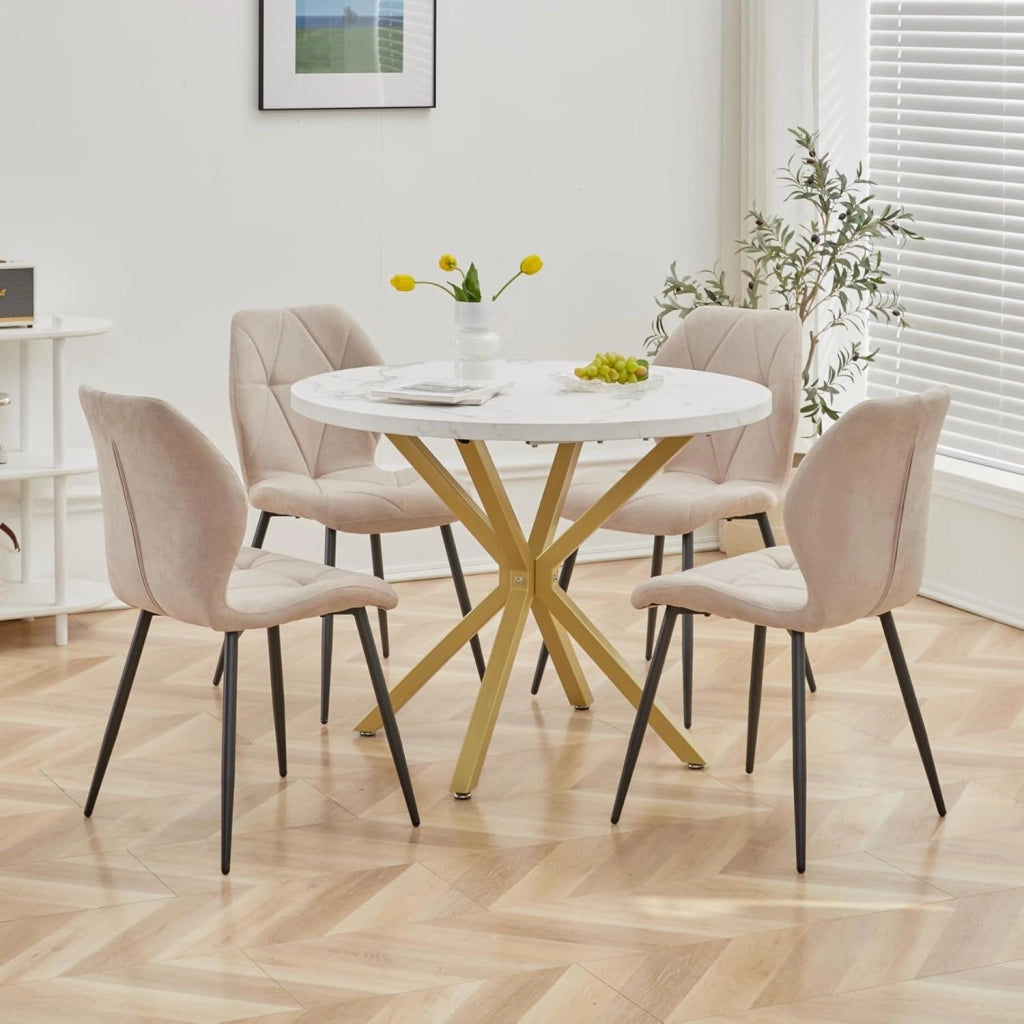 GrandCA HOME Set di 6 Sedie da Pranzo, Sedie da Pranzo Imbottite, Sedie da Cucina Nordiche con Gambe in Metallo, Cuscini in Tessuto a Rombi, Beige-R
