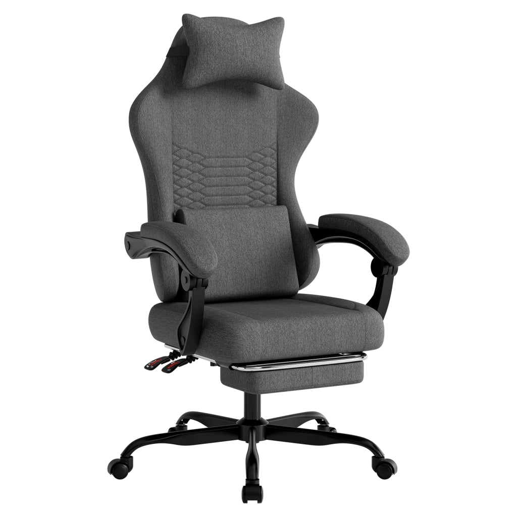 SEDIA GAMING Ergonomica in tessuto grigio scuro con poggiapiedi