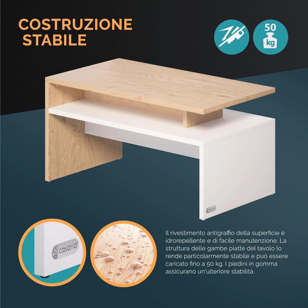 ® Tavolino Salotto da Divano 95x55x50cm Mobiletto Basso in Legno Carico Max 50kg Tavolo Moderno Soggiorno da Caffé da Pranzo Coffe Table Letto