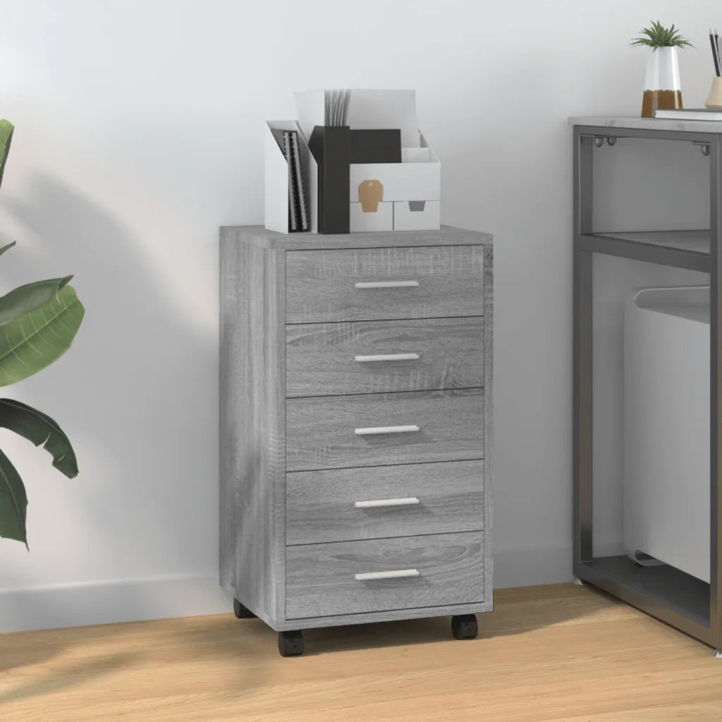Cassettiera con Ruote grigio sonoma in Legno Multistrato